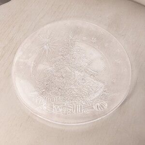 Vintage LE Smith Large Clear Glass Christmas Tree Platter Plate